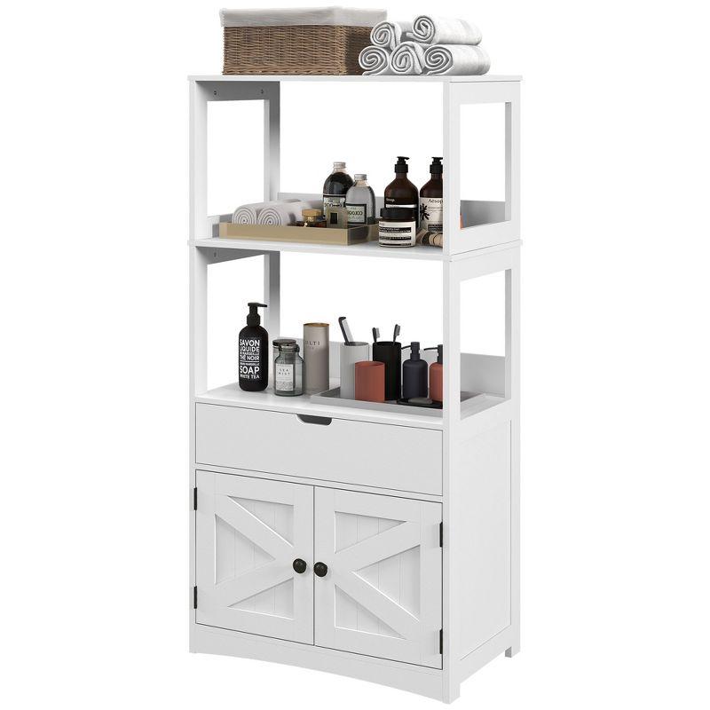 kleankin Bathroom Storage Cabinet, Linen Cabinet, Bathroom Organizer with Doors and Shelves, White