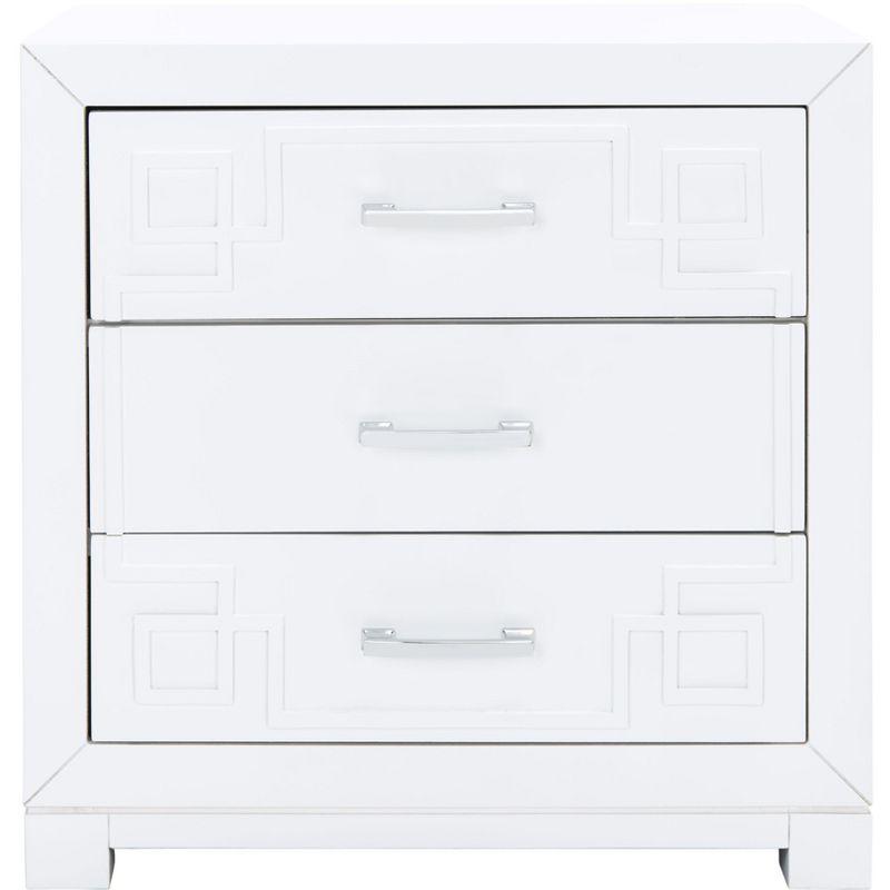 Raina 3 Drawer Greek Key Nightstand - FOX6278 - White/Silver - Safavieh Couture