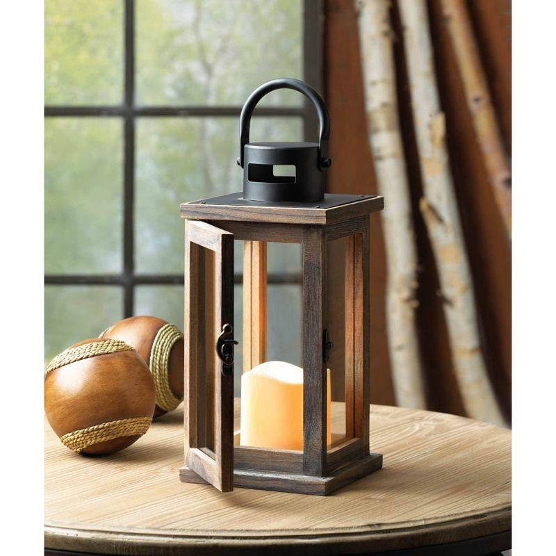 7.1" Wood Lodge Outdoor Lantern with LED Candle Brown - Zingz & Thingz: Indoor/Outdoor Votive Holder, Tabletop Display