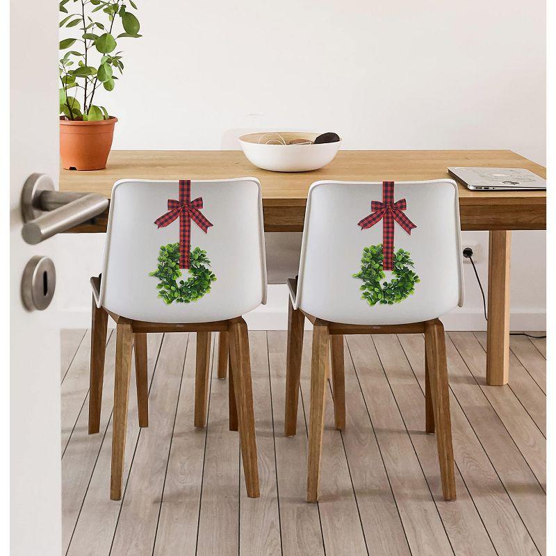 KOVOT Set of 4 Hanging Wreaths with Plaid Ribbon Bow. Christmas Decoration for Cabinets, Behind Chairs, Doors, Railings & Windows - Black & Red