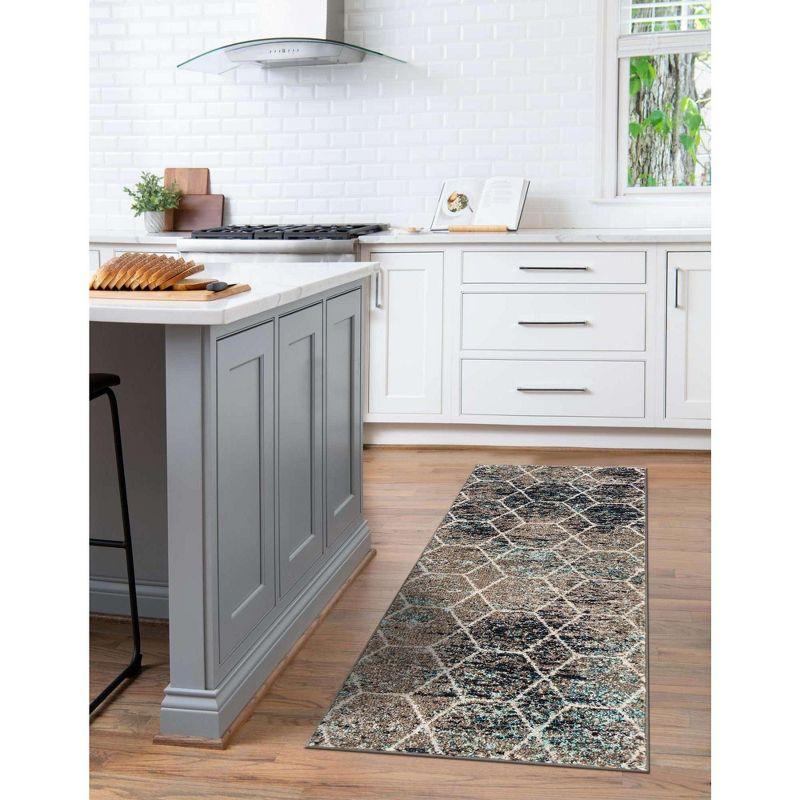 Unique Loom 2' 0 x 6' 0 Trellis Frieze Geometric Blue Multi Area Rug