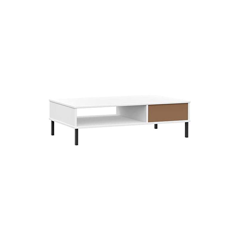 vidaXL Industrial Style Coffee Table with Metal Legs and Drawer - Solid Pine Wood Construction in White Finish,