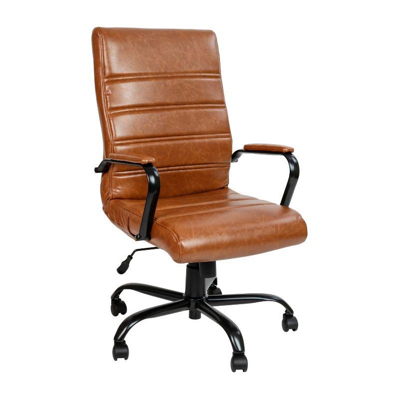 Emma and Oliver High Back Brown LeatherSoft Executive Swivel Office Chair with Black Frame/Arms