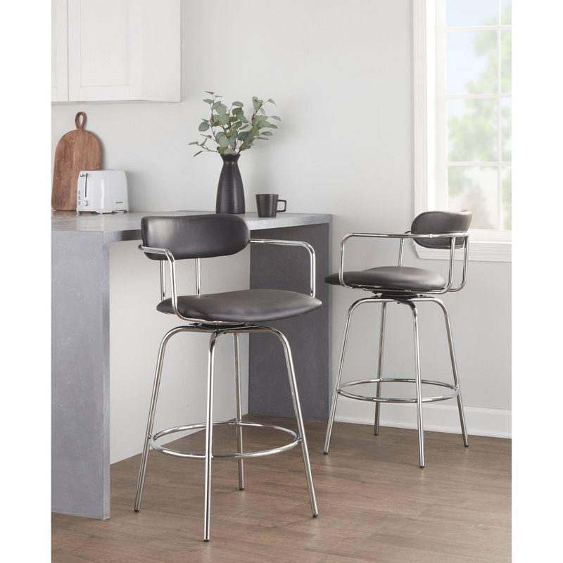 Set of 2 Demi Counter Height Barstools Chrome/Black - LumiSource: Cushioned, Swivel, Modern Design