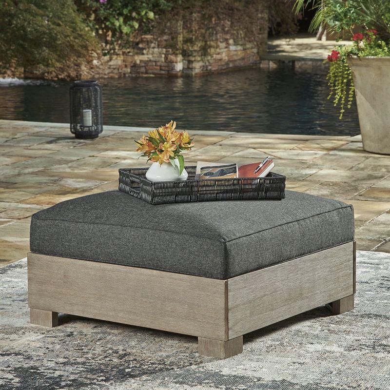 Gray and Beige Transitional Outdoor Ottoman with Cushion