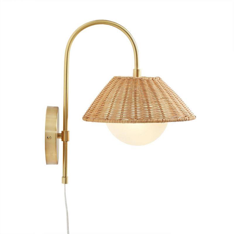 Ink+Ivy Laguna Rattan Weave Wall Sconce Gold: Iron Body, Frosted Globe, 1 E12 Socket