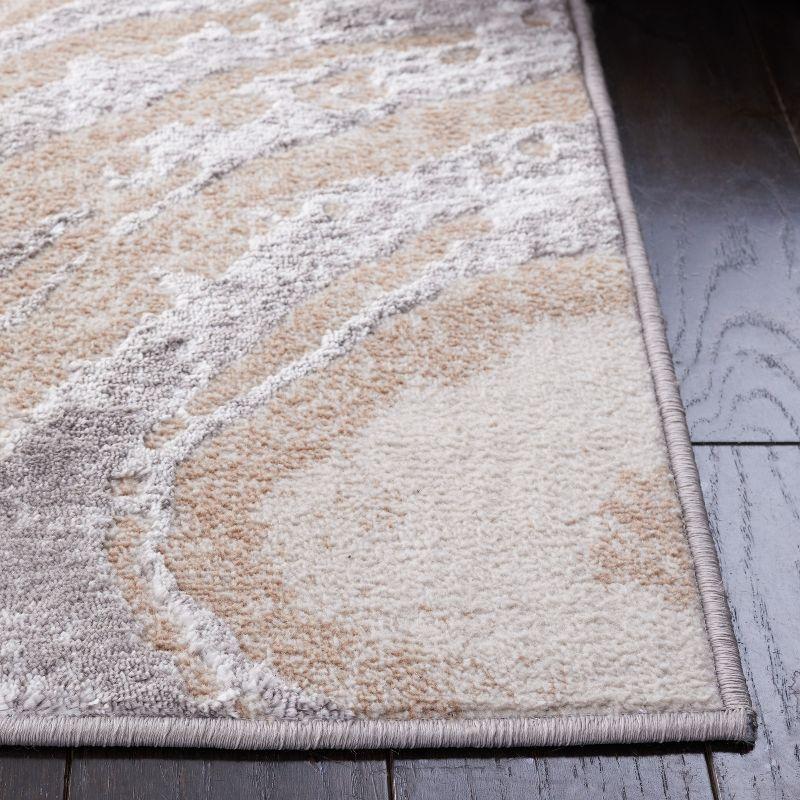 Abstract Beige and Grey Hand-Knotted Synthetic Area Rug