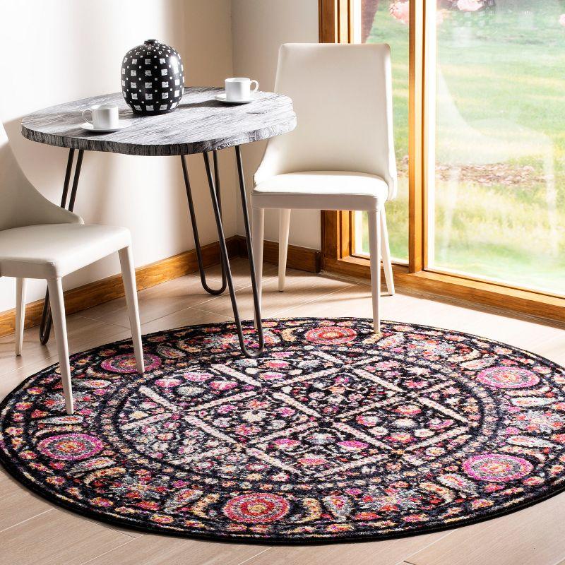 Boho Chic Round Black Synthetic Easy-Care Rug, 6'