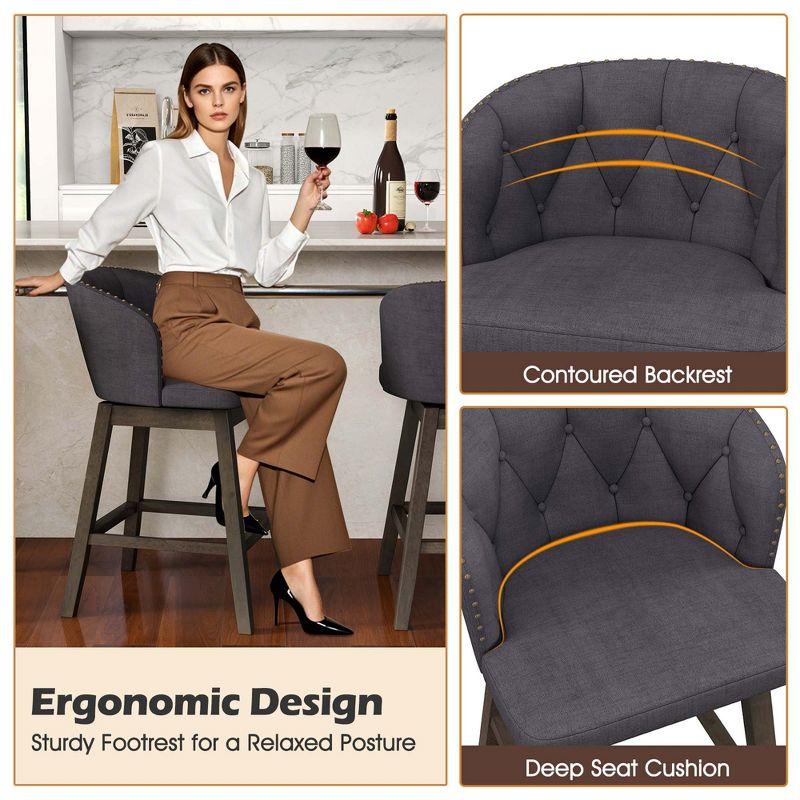 Costway 4 PCS Counter Height Bar Stools Fabric Upholstered Island Stools with 360° Swivel Seat Gray