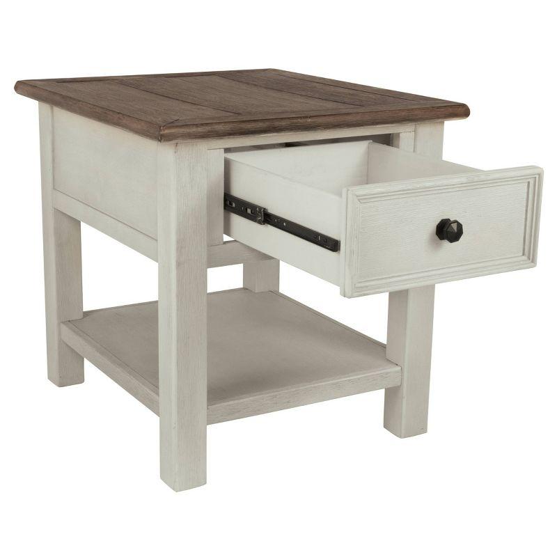 Signature Design by Ashley Bolanburg Chair Side End Table Brown/White: Vintage Style, USB Ports, Storage Cabinet