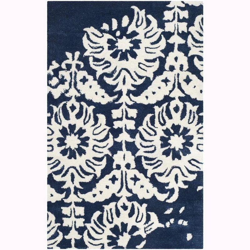 Navy Ivory Square Hand-tufted Wool Accent Rug