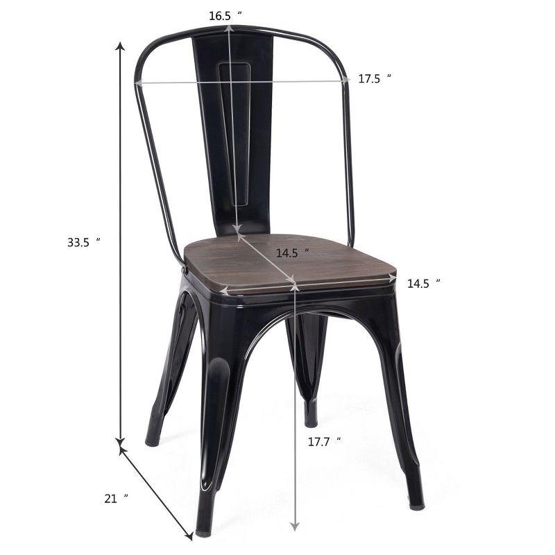 Costway Set of 4 Dining Side Chair Stackable Bistro Metal Wood Stool Black