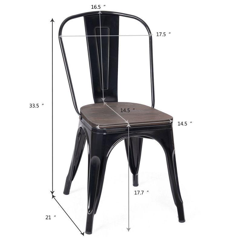 Set of 4 Vintage High-Back Metal Side Chairs with Wood Seat - Black