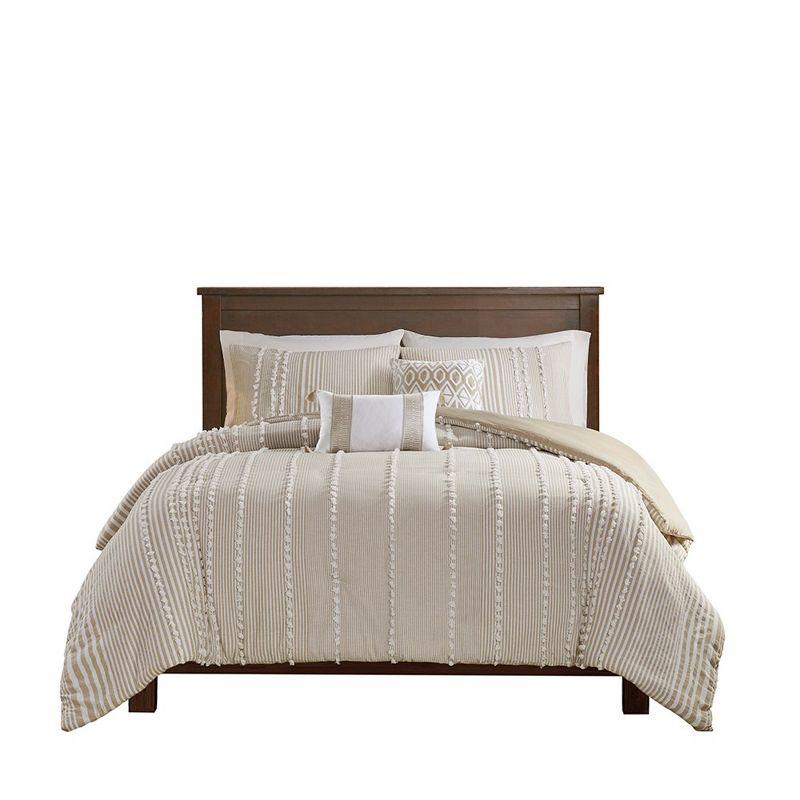 Gracie Mills Randall 3-Piece Chic Farmhouse Chenille Stripe Cotton Duvet Cover Set