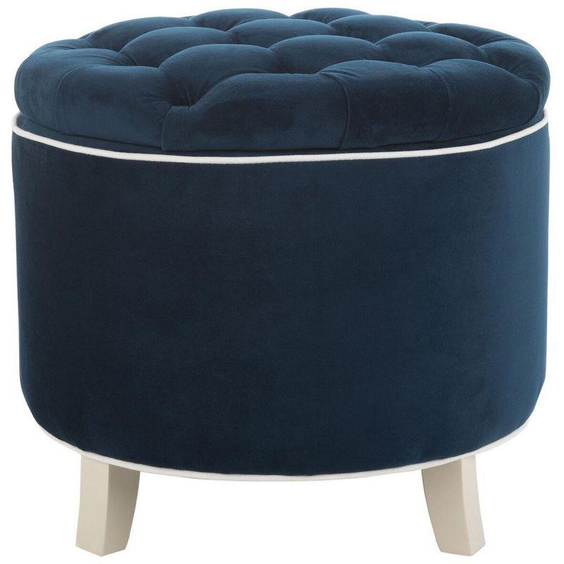 Transitional Black Tufted Round Storage Ottoman with Oak Legs