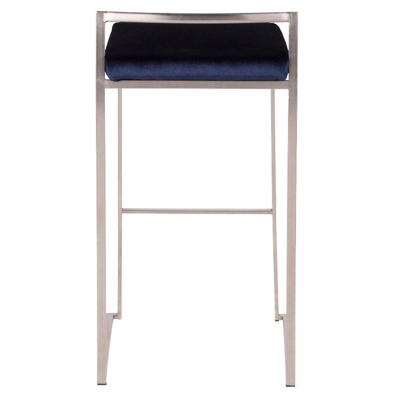Set of 2 30" Fuji Contemporary Stackable Barstools Stainless Steel Blue Velvet - LumiSource: Kitchen, Low Back