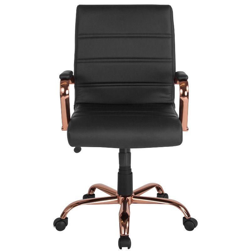 Emma and Oliver Mid-Back Black LeatherSoft Executive Swivel Office Chair - Rose Gold Frame/Arms