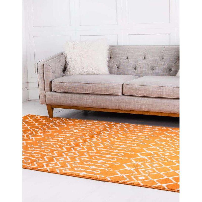 Rectangular Orange Trellis Stain-Resistant Synthetic Rug