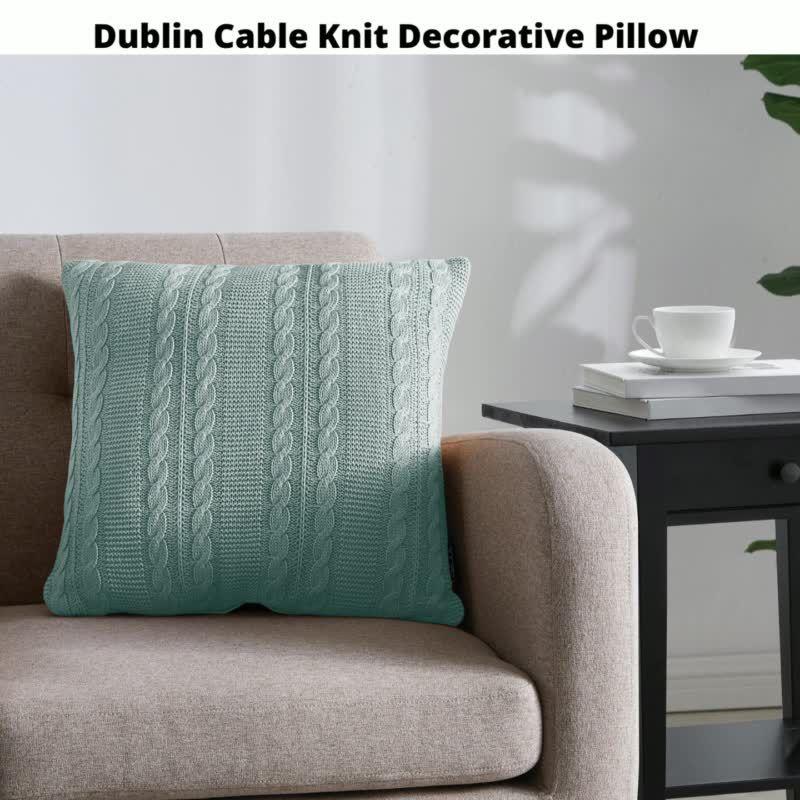 Dublin 18" White Cotton Cable Knit Cozy Square Throw Pillow