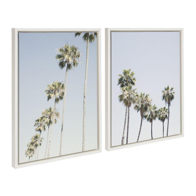 Kate and Laurel Sylvie Palm tree Row and LA Summer Framed Canvas by Caroline Mint, 2 Piece 18x24, White
