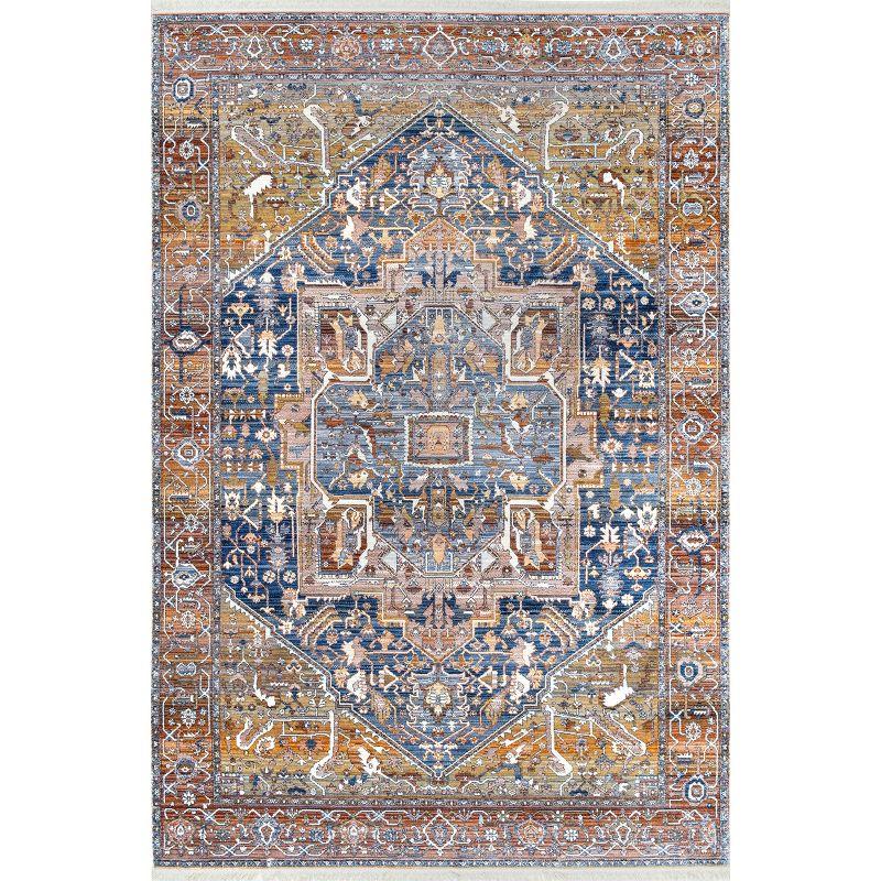 Harriet Rust Square Vintage Medallion Fringe Area Rug