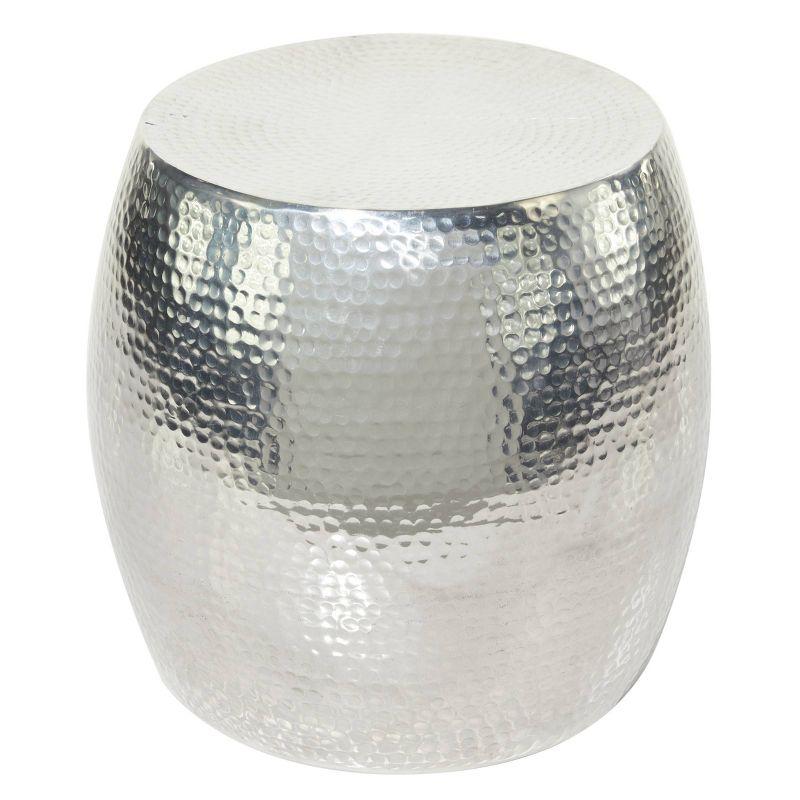 Elegant Round Hammered Silver Metal Accent Table