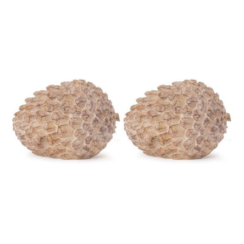 Rustic Brown and Beige Resin Pine Cone Figurines, Set of 2