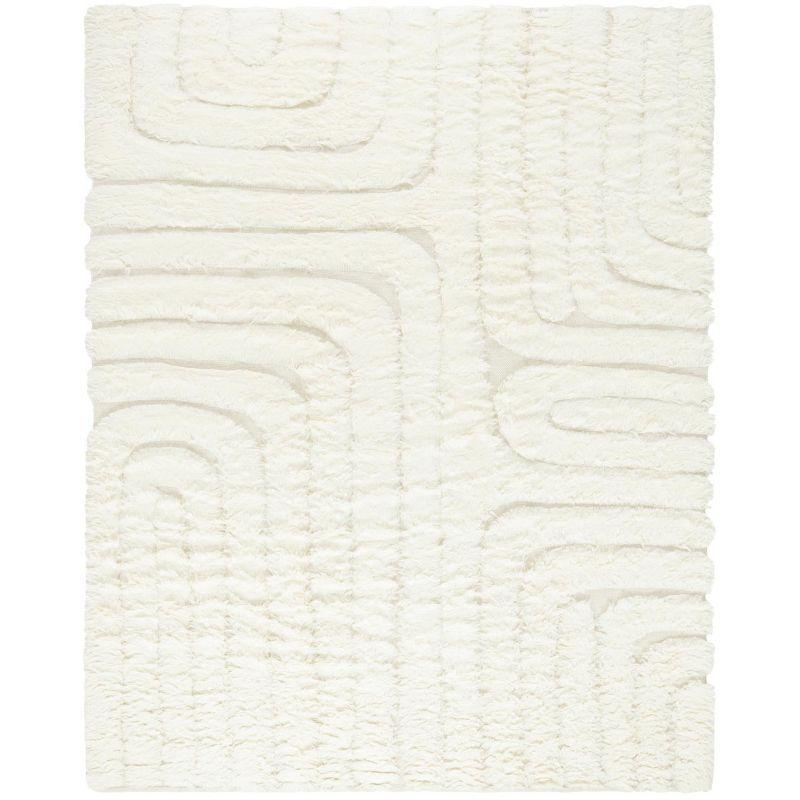 Ivory Hand-Knotted Wool Shag Area Rug, 8' x 10'