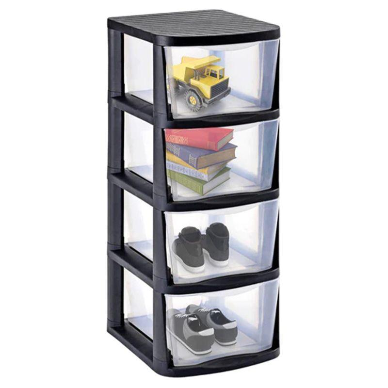 Clear Plastic 4 Drawer Home Storage Tower with Black Frame