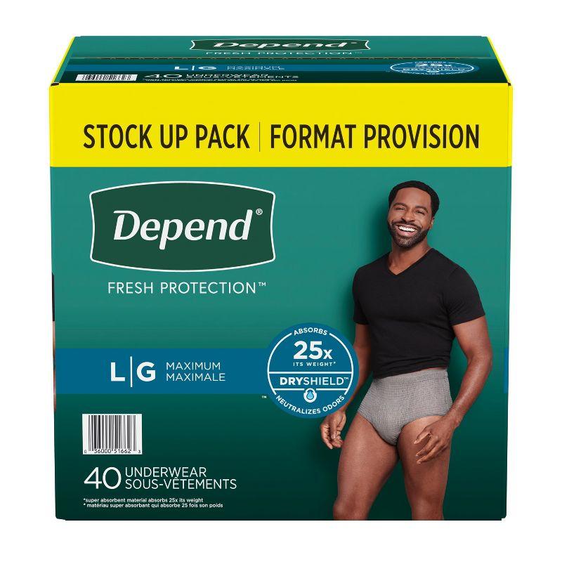 Depend Fresh Protection Adult Incontinence Disposable Underwear for Men - Maximum Absorbency - L - Gray - 40ct