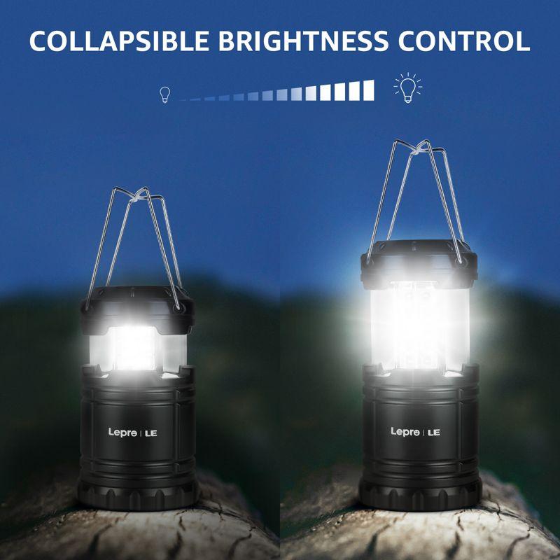 Lepro LED Camping Lanterns Battery Powered, Collapsible, IPX4 Water Resistant, Outdoor Portable Lights for Emergency, Hurricane and Outages, 2 Pack