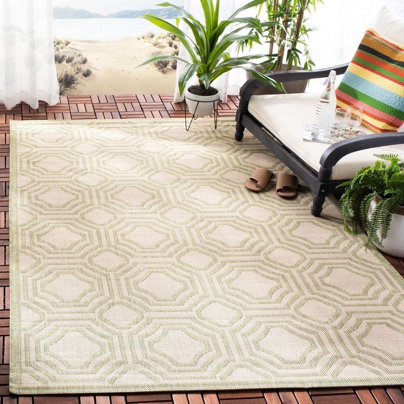 Beige and Sweet Pea Geometric Indoor/Outdoor Rug