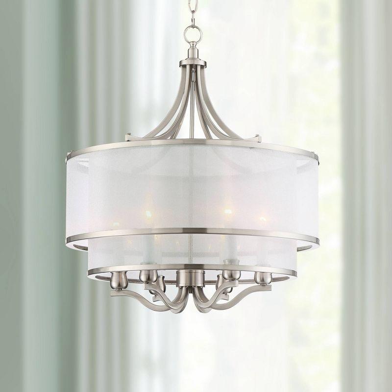 Brushed Nickel 26" Drum Pendant Chandelier with White Organza Shade