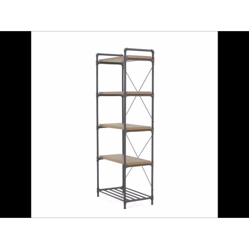 76" Tall Iron City Bookshelf Checked Oak - Sauder: 5-Shelf Metal Frame, Farmhouse Style, Rustic Storage: Vertical Shelving Unit