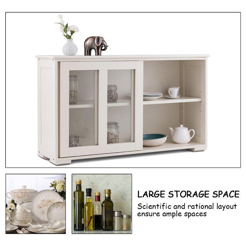 Off-White MDF Kitchen Storage Cabinet with Glass Sliding Doors