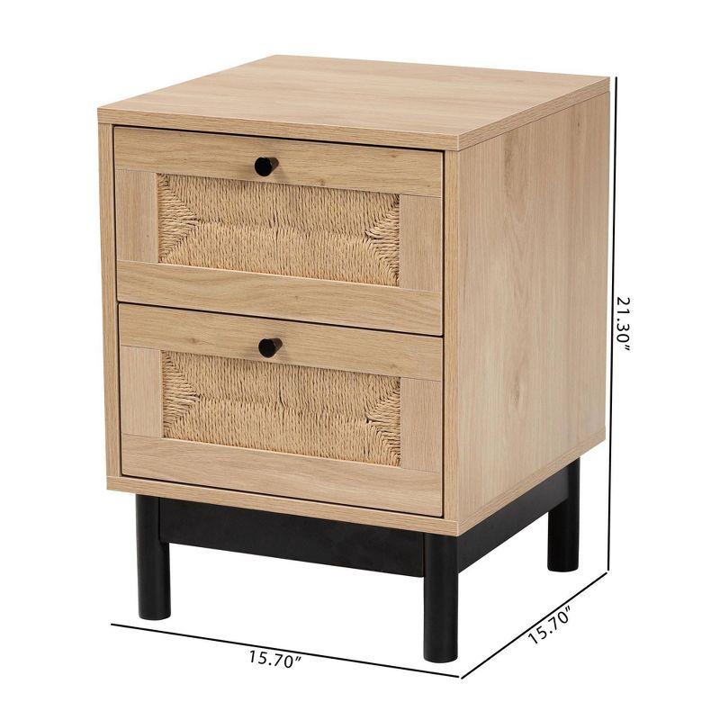 Baxton Studio Cherelle 2 Drawer End Table Light Brown/Black:Nightstand, Particle Board Construction