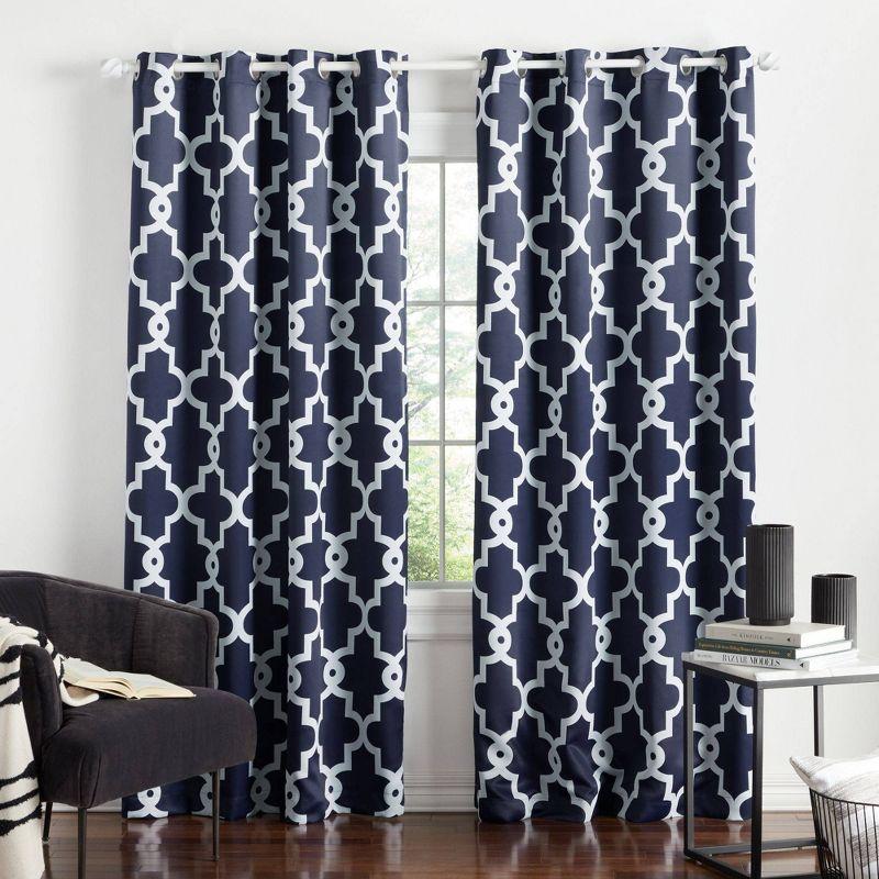 Set of 2 Ironwork Sateen Woven Room Darkening Window Curtain Panels - Exclusive Home