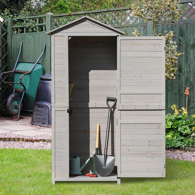 Light Gray Fir Wood Outdoor Storage Shed with Shelves