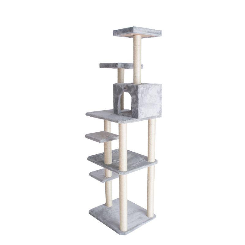 GleePet GP787408 74-Inch Real Wood Cat Tree With Seven Levels, Beige/Silver Gray