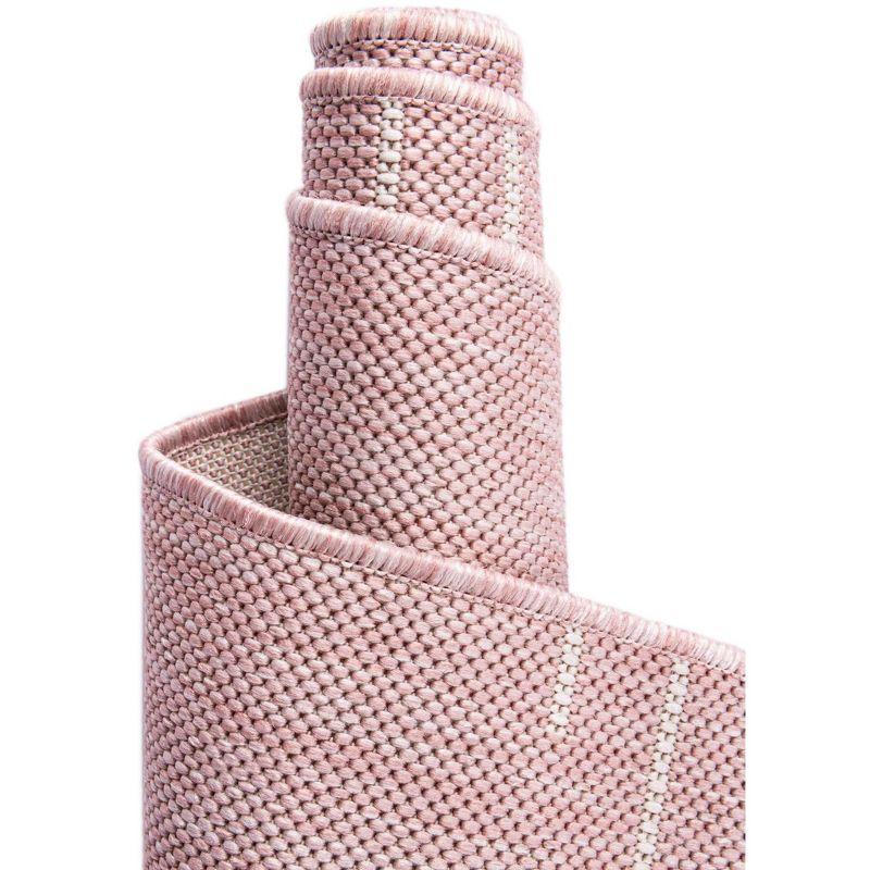 Pink and Ivory Square Outdoor Synthetic Area Rug