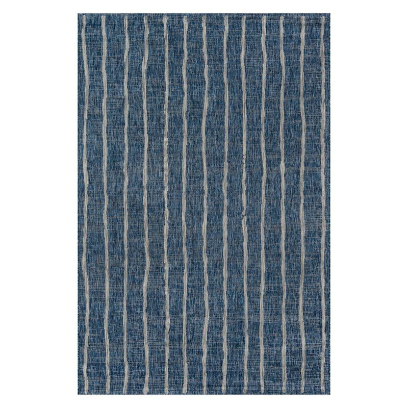 Sicily Striped Blue and Charcoal Easy-Care Outdoor Rug