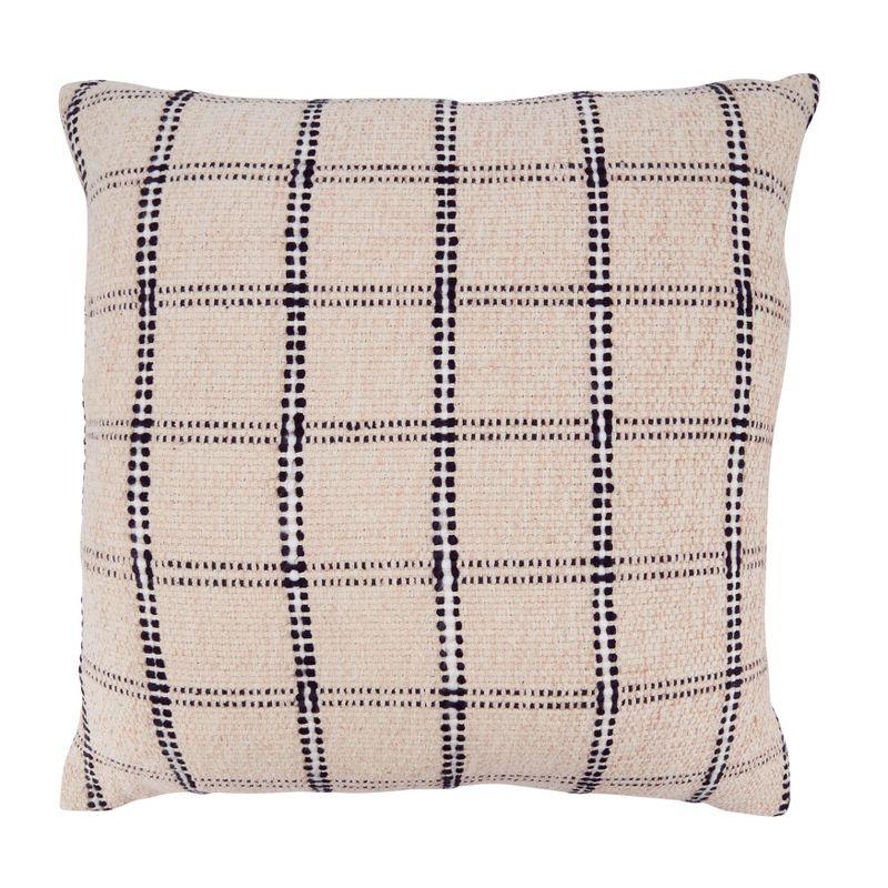 Saro Lifestyle Poly-Filled Checkered Design Throw Pillow, Natural, 20" x 20"