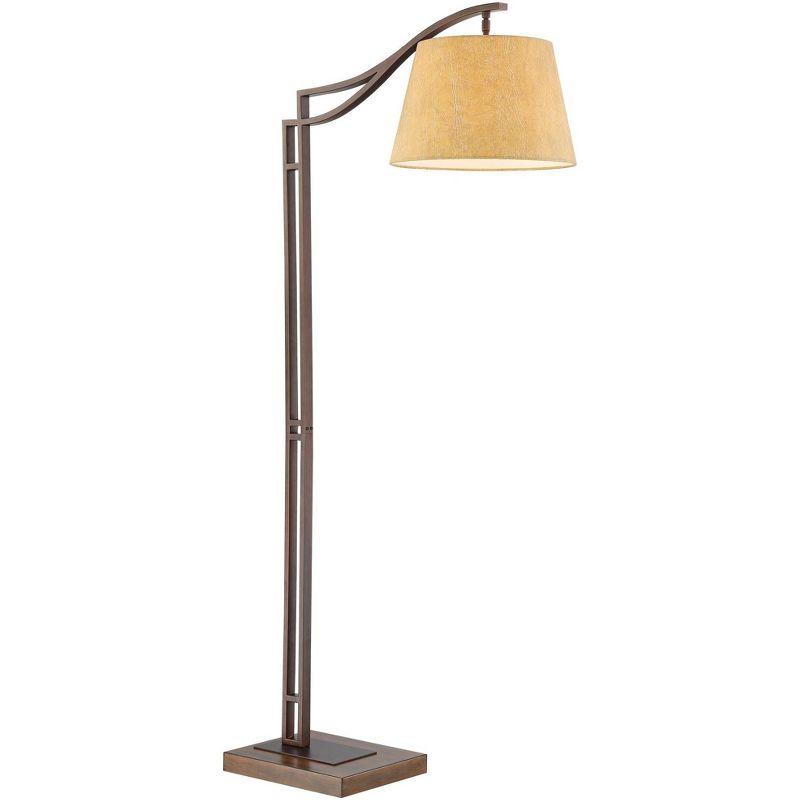 Franklin Iron Works Tahoe Rustic Industrial Downbridge Arc Floor Lamp 60" Tall Bronze Metal Faux Leather Empire Shade for Living Room Reading Bedroom