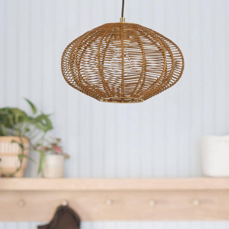 13.5" Gracelynn 1 - Light Woven Rattan Globe Pendant, Brown