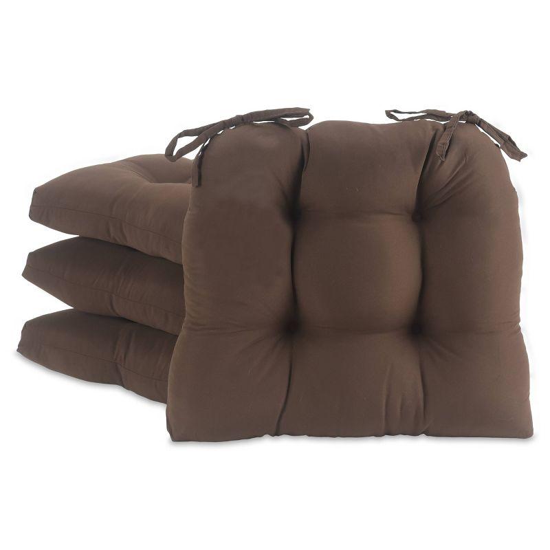 Chocolate Brown Microfiber Chair Pads with Tiebacks, Set of 4