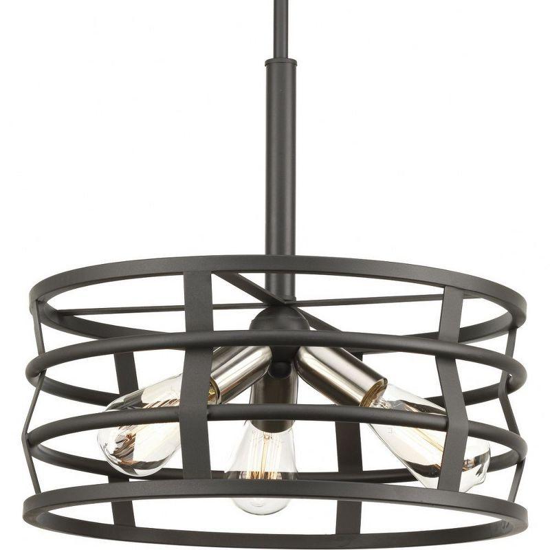 Graphite and Brushed Nickel 3-Light Drum Pendant