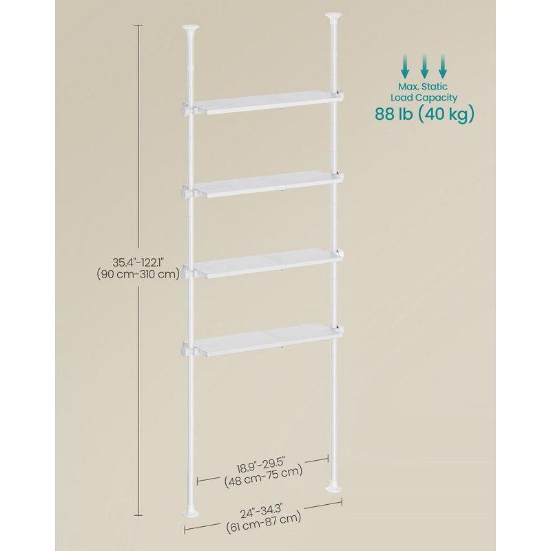 SONGMICS Bathroom Organizer 4-Tier, Over The Toilet Storage Shelf, 4 Height Adjustable and Extendable Shelves, 35.4 to 122.1 Inch Tall,Pearl White