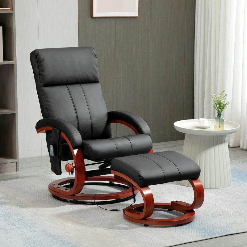 Black Faux Leather Swivel Recliner with Ottoman and Massage