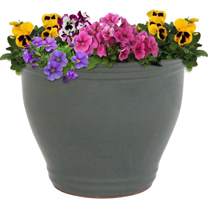 Sunnydaze Studio 15" High-Fired Glazed Gray Ceramic Planter