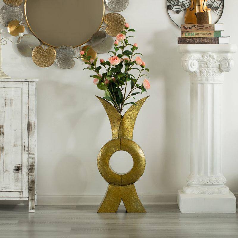 Uniquewise Style Galvanized Gold Metal Design Large Floor Vase for Entryway, Living Room, or Dining Room - Vase for Flowers, Branches, or Greenery